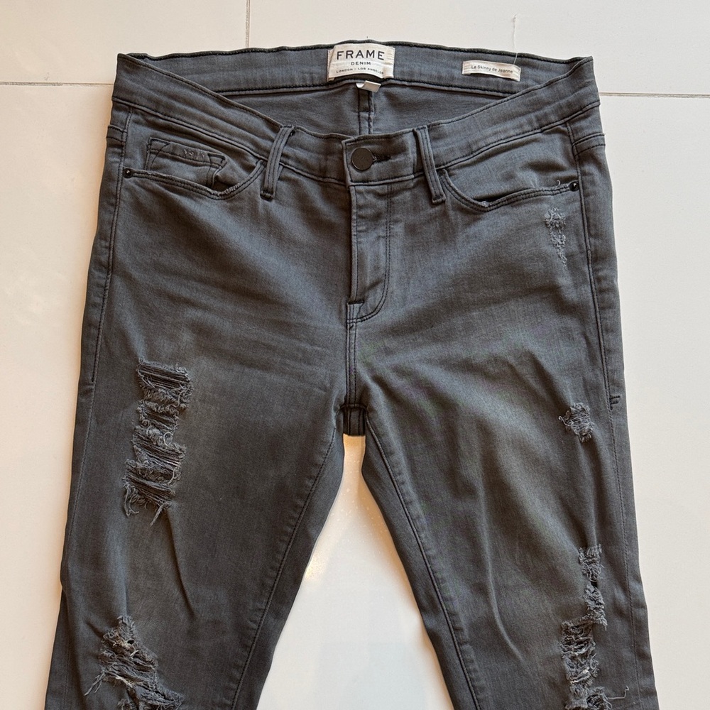 Frame Denim Women's Dark Gray Distressed Skinny Jeans